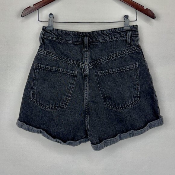 Zara Women's High Rise Denim Shorts 4 Black 100% Cotton 5 Pocket Cuffed Hem - Picture 2 of 6